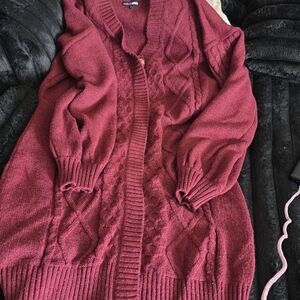 Women's Burgundy Cable Knit Cardigan